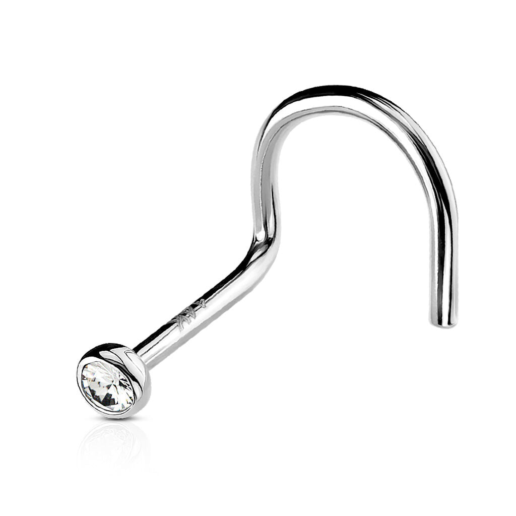 14 Karat Solid Gold Nose Ring Screw 20 or 18 Gauge 1/4" 6 MM & CZ Gem