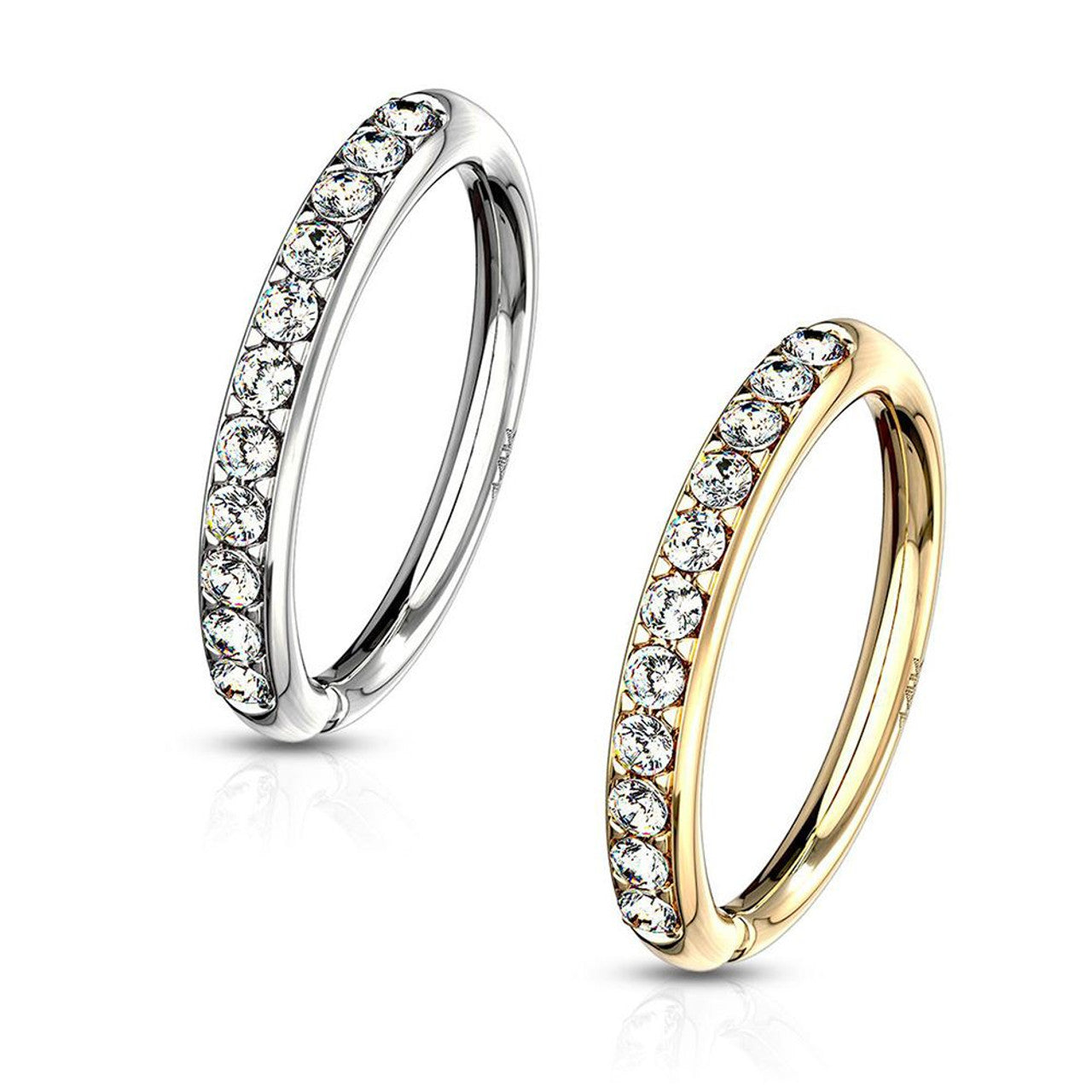 14 Karat Solid Gold Nose Ring 20 18 16 Gauge Bendable Hoop & CZ Paved