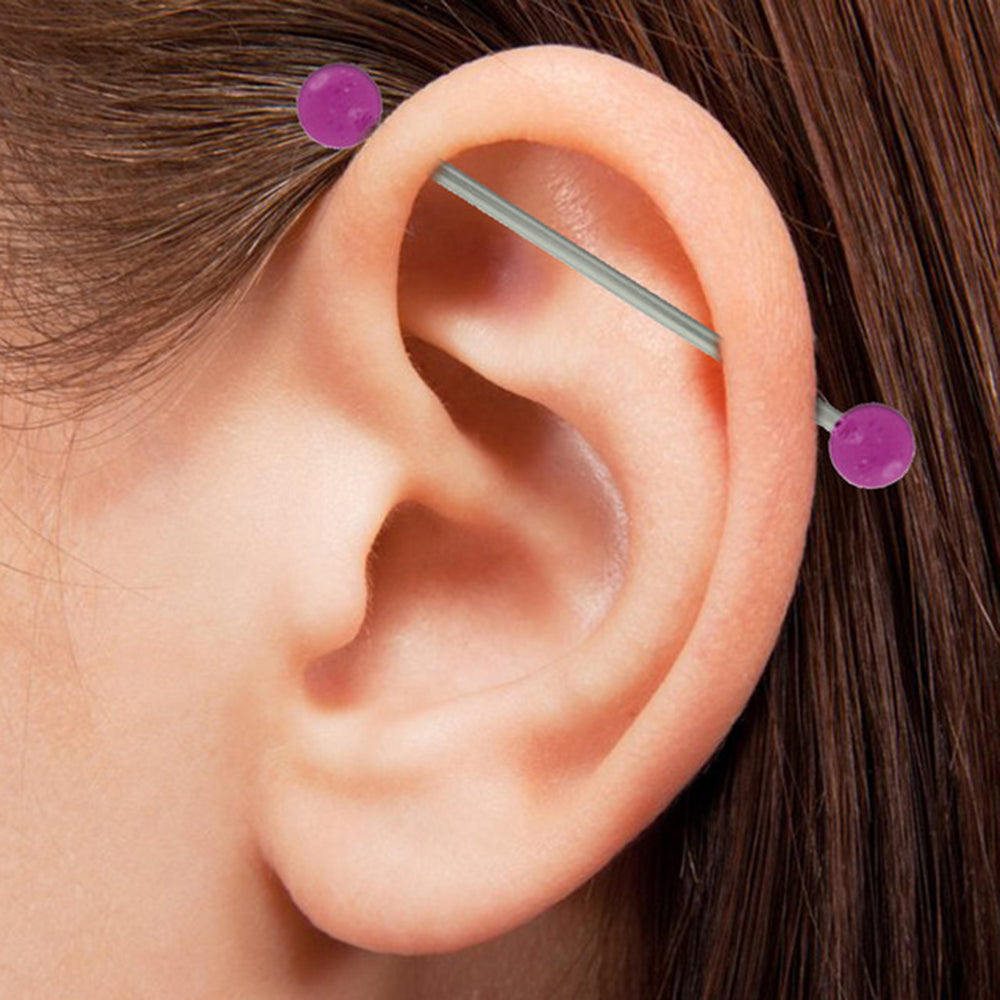 Surgical Steel 14 Gauge Industrial Barbell with Light Glitter Ball - photo 2
