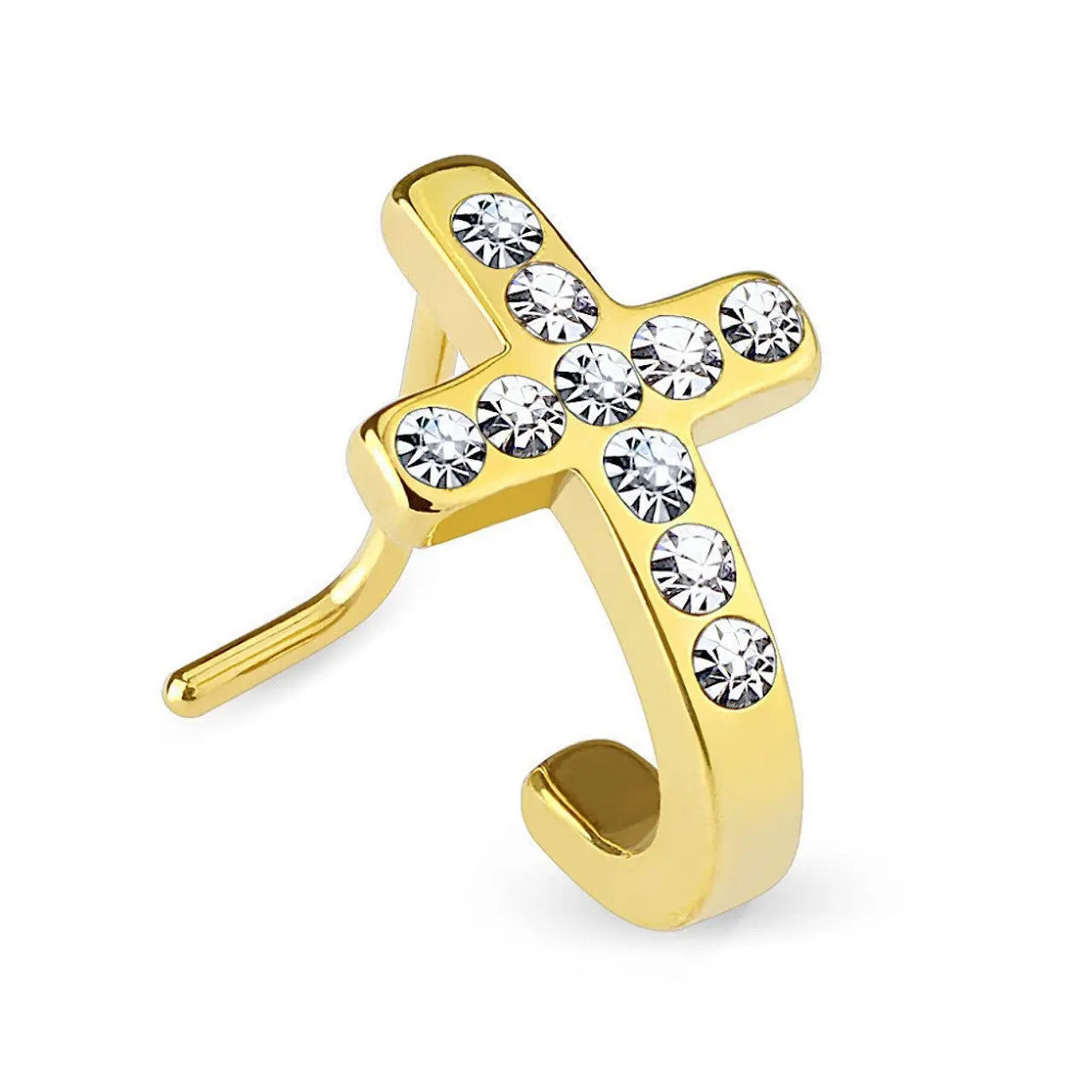 Surgical Steel Nose Ring Stud 20 Gauge 1/4" L Bend with Cross & Gem