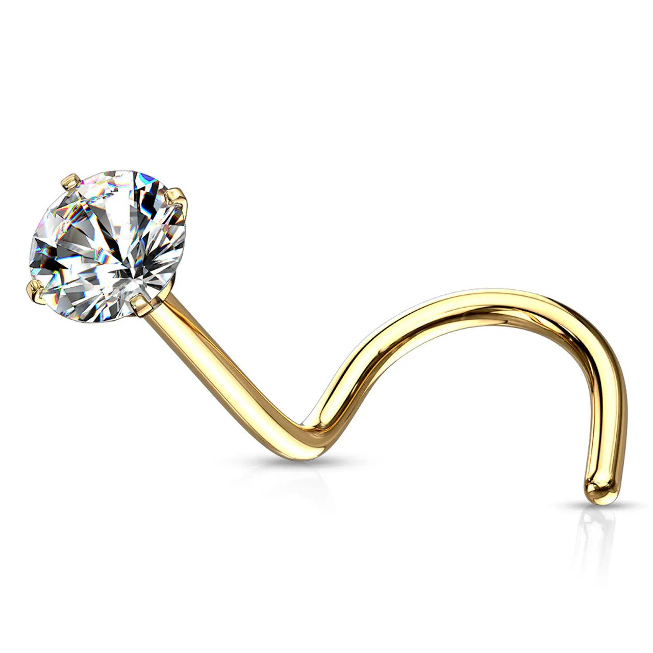 Surgical Steel Nose Ring Screw Stud 20 Gauge 1/4" with Prong Round Gem
