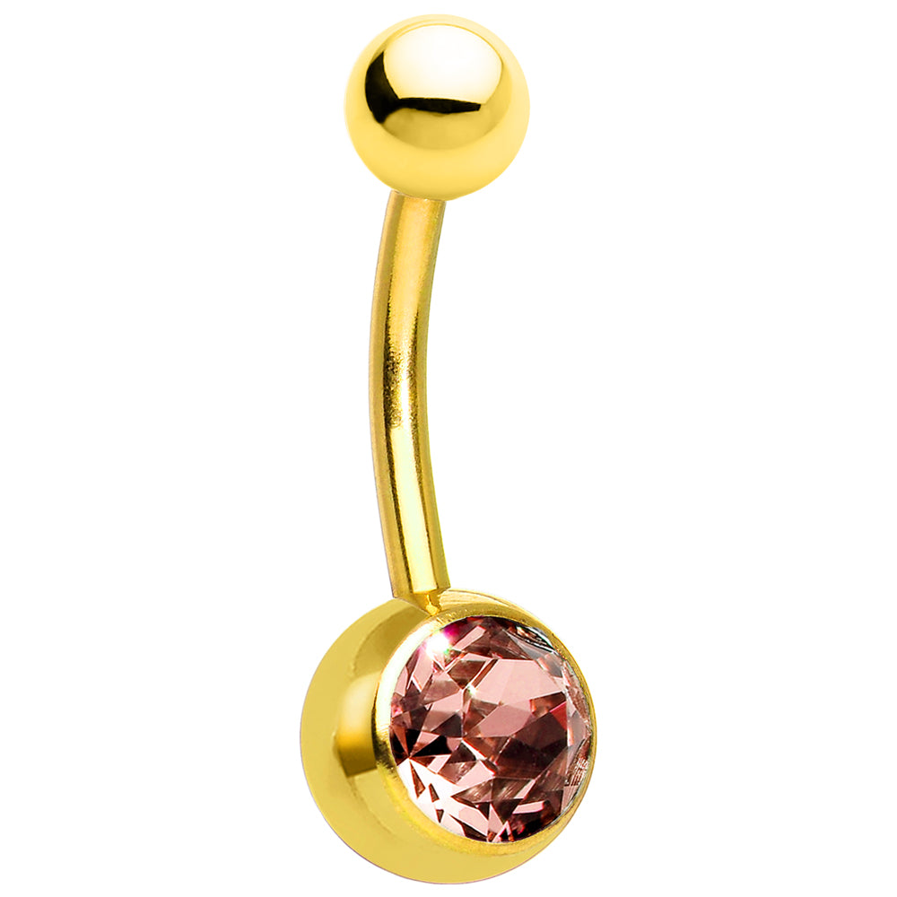 Surgical Steel 14 Gauge Gold Plated Belly Ring with CZ Jewel - photo 4