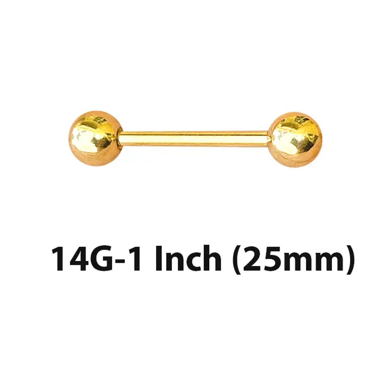 14 Karat Gold Straight Barbell 14 Gauge 1/2" to 1" for Tongue & Nipple