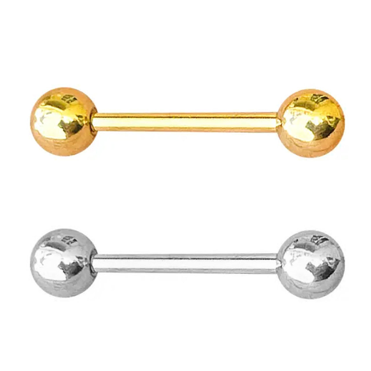 14 Karat Gold Straight Barbell 14 Gauge 1/2" to 1" for Tongue & Nipple