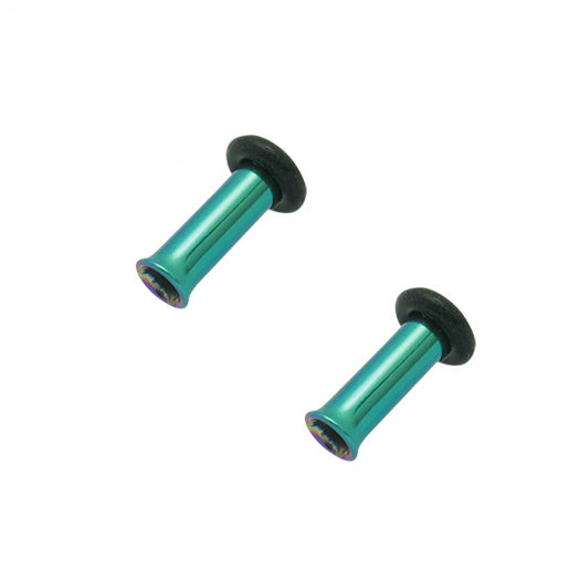 Titanium 8 Gauge Ear Tunnels Green Anodized - Pair
