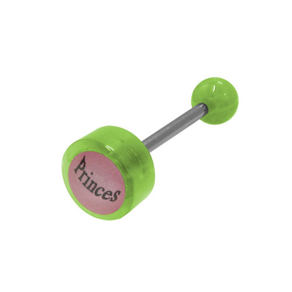 Surgical Steel 14 Gauge Tongue Barbell with Green Princess Logo Ball