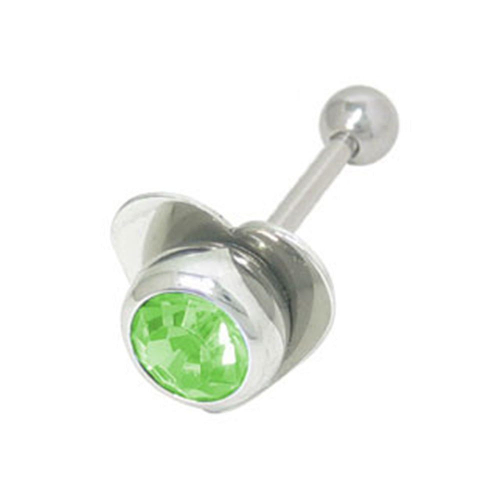 Surgical Steel 14 Gauge Tongue Barbell with Green CZ Heart & Balls