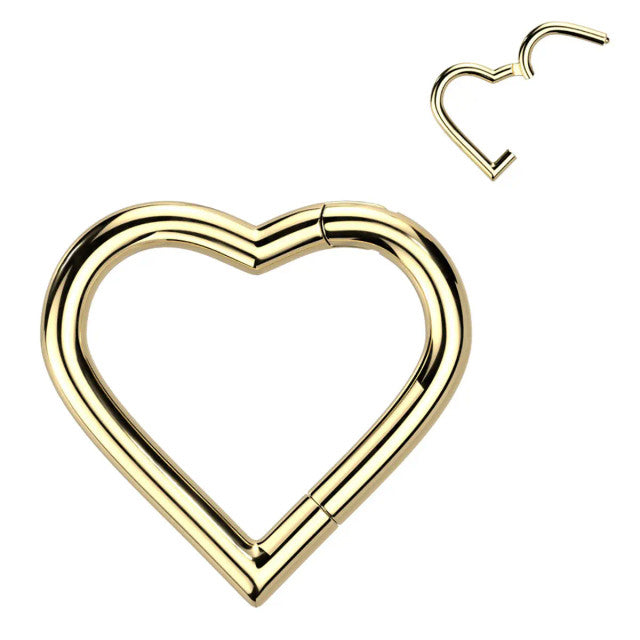Titanium Hinged Segment Hoop Ring 18 Gauge With Heart Shape - Pair