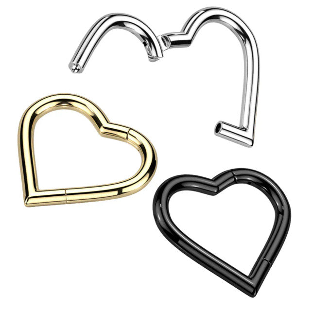 Titanium Hinged Segment Hoop Ring 18 Gauge With Heart Shape - Pair