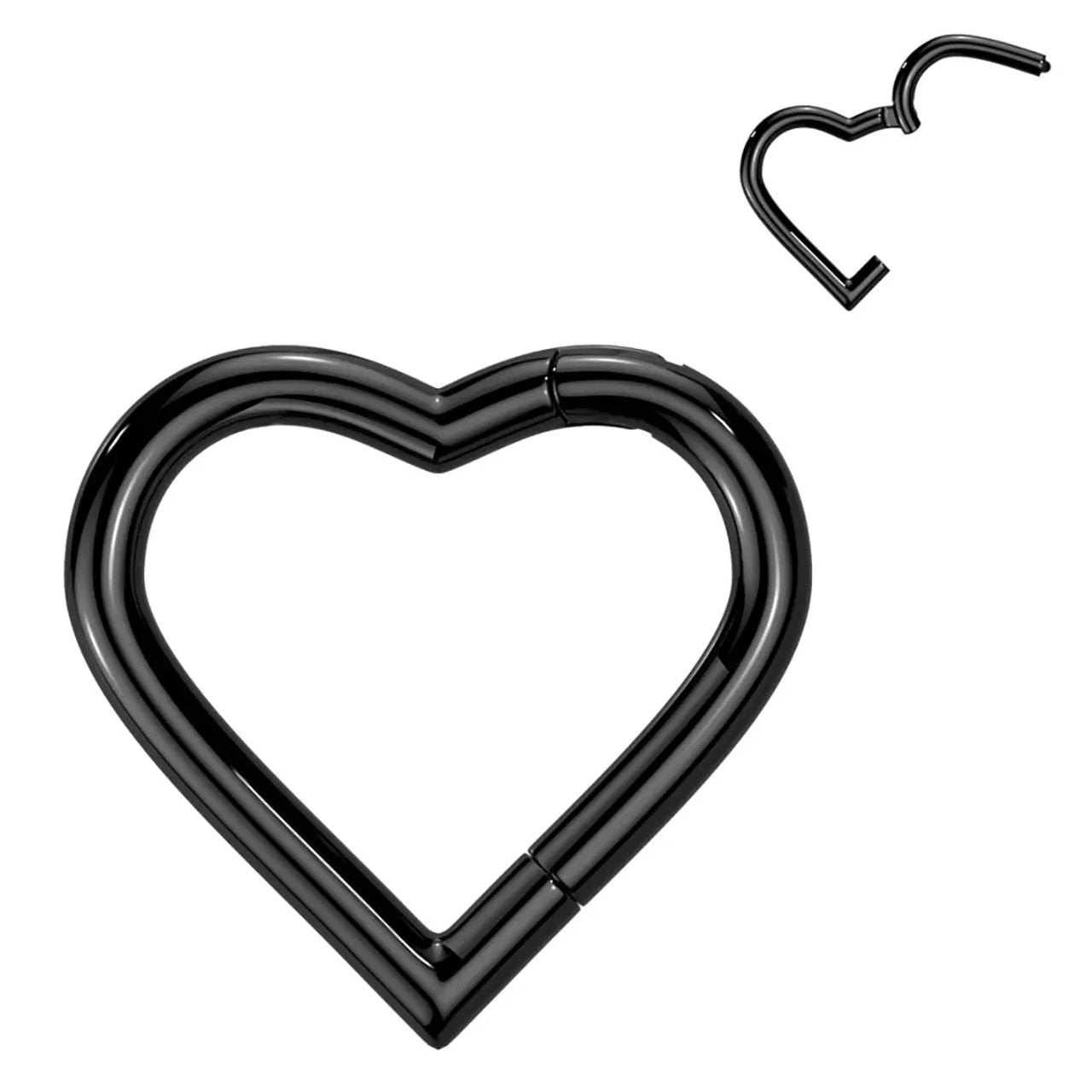 Titanium Hinged Segment Hoop Ring 18 Gauge With Heart Shape - Pair