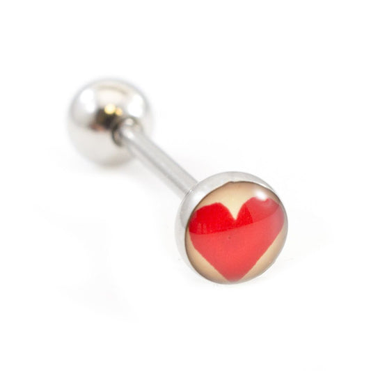 Surgical Steel Tongue Ring Straight Barbell 14 Gauge With Heart Logo