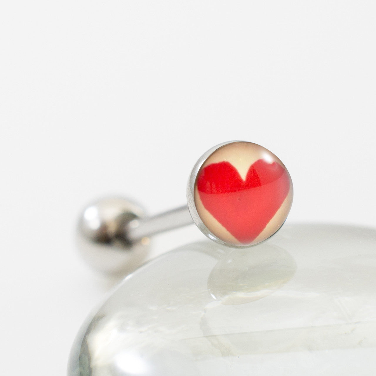 Surgical Steel Tongue Ring Straight Barbell 14 Gauge With Heart Logo