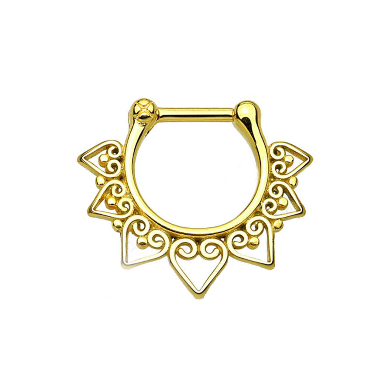 Surgical Steel Septum Clicker Ring 16 Gauge With Heart Tribal Fan
