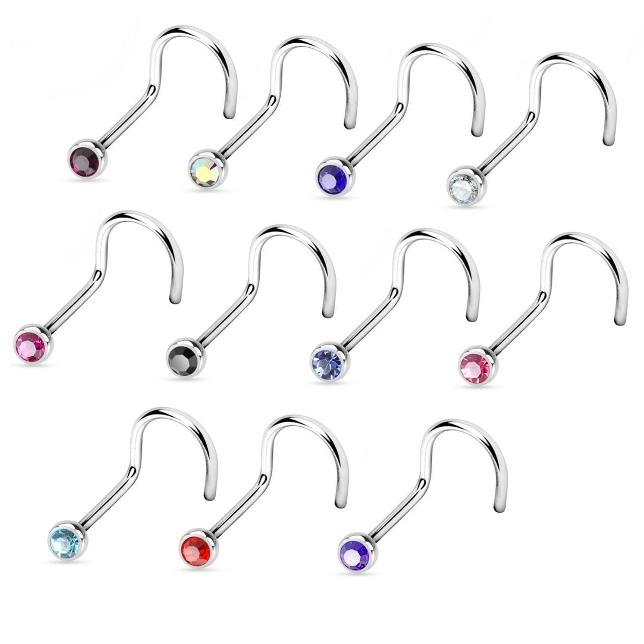 Titanium Nose Ring Screw Stud 18 Gauge 1/4" 6 MM & 2 MM CZ Gem
