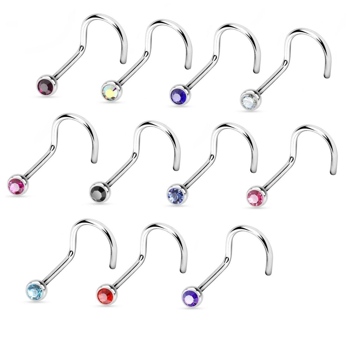 Titanium 18 Gauge Nose Screw with High Polish 2mm Gem