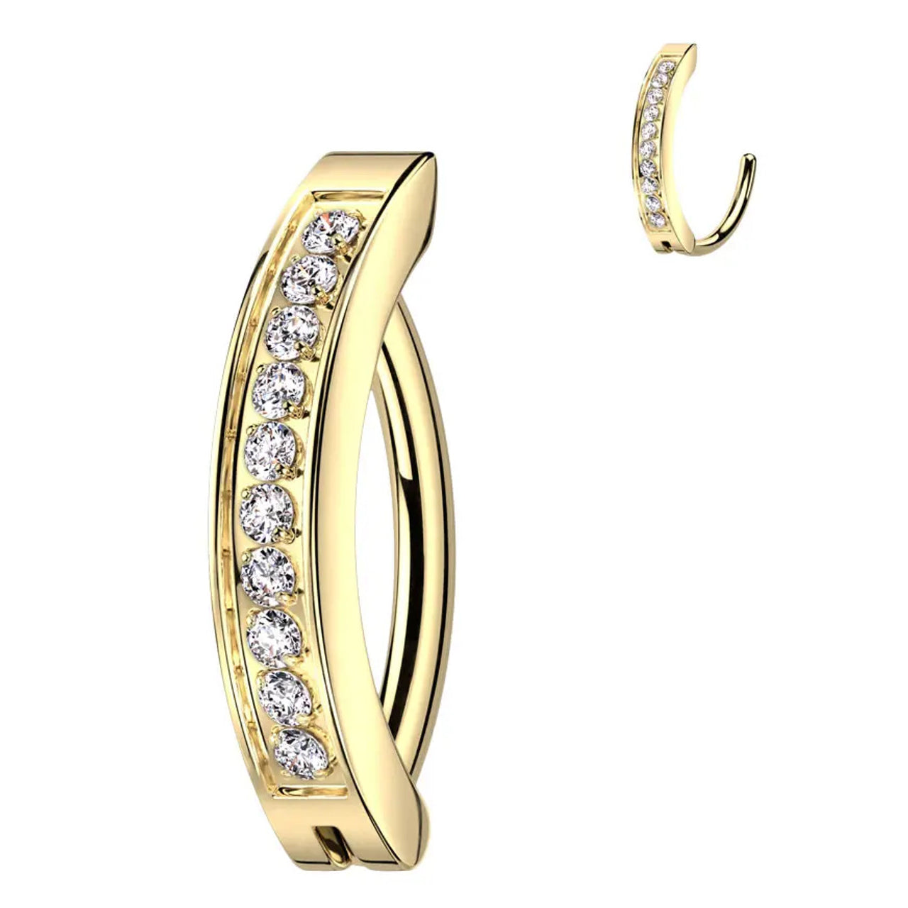 Titanium Belly Ring Hinged Hoop Clicker 14 Gauge with CNC Set CZ Gems
