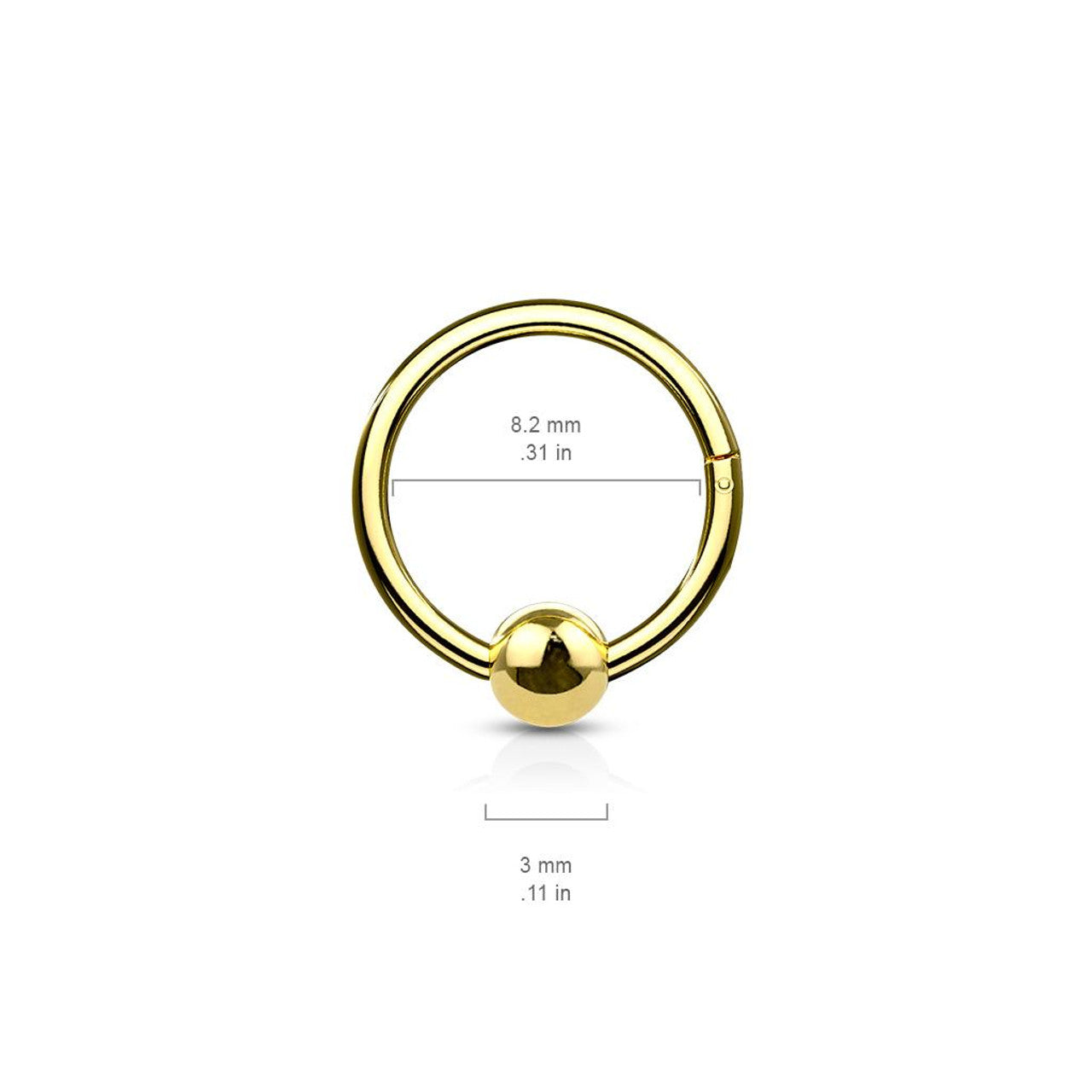 Surgical Steel Hinged Segment Ring 18 & 16 Gauge With Fixed Ball