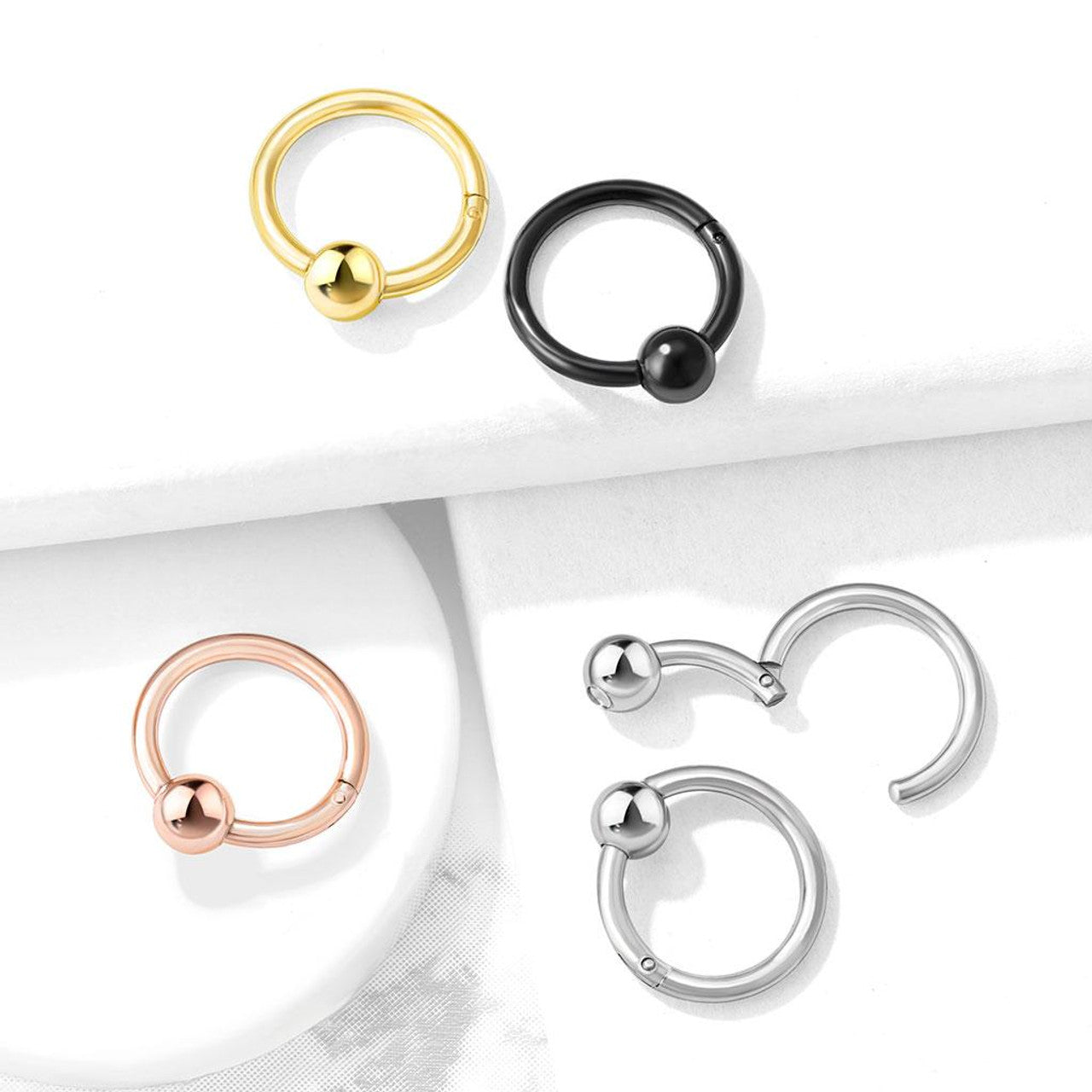 Surgical Steel Hinged Segment Ring 18 & 16 Gauge With Fixed Ball