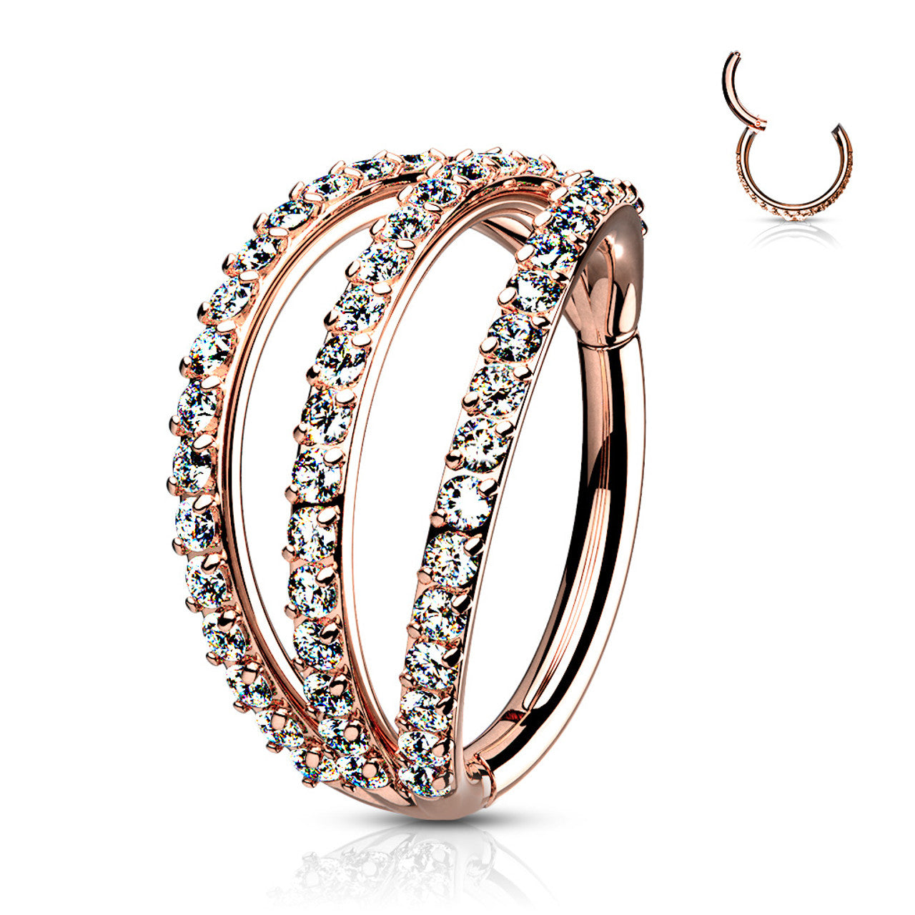 Surgical Steel Hinged Segment Ring 16 Gauge With Triple Layer Paved CZ