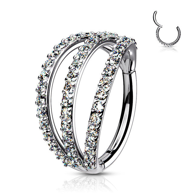 Surgical Steel Hinged Segment Ring 16 Gauge With Triple Layer Paved CZ