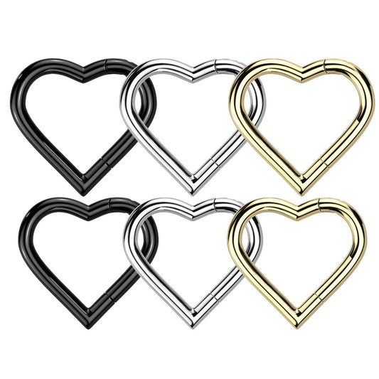Titanium Hinged Segment Hoop Ring 18 Gauge With Heart Shape - Pair