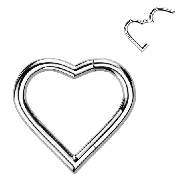 Titanium Hinged Segment Hoop Ring 18 Gauge With Heart Shape - Pair