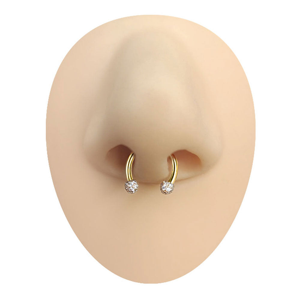 14K Solid Gold 16 Gauge Horseshoe Circular Barbell with CZ Ball - photo 5