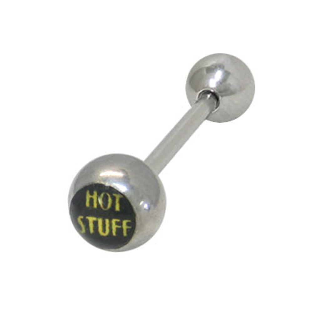 Surgical Steel 14 Gauge Tongue Barbell with Hot Stuff Logo
