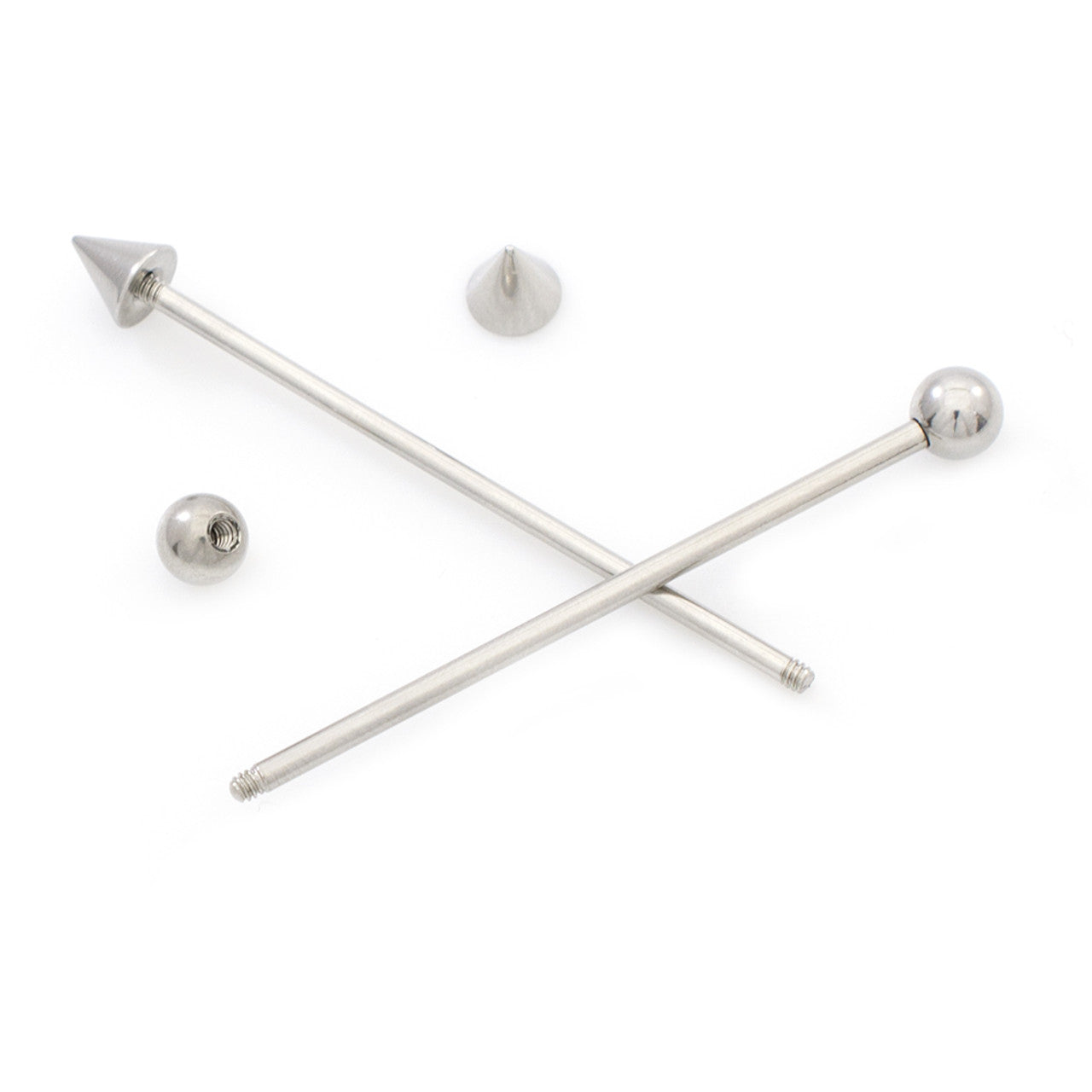 Surgical Steel Industrial Barbell 14 Gauge 38 MM Ball & Spike - 2 Pack