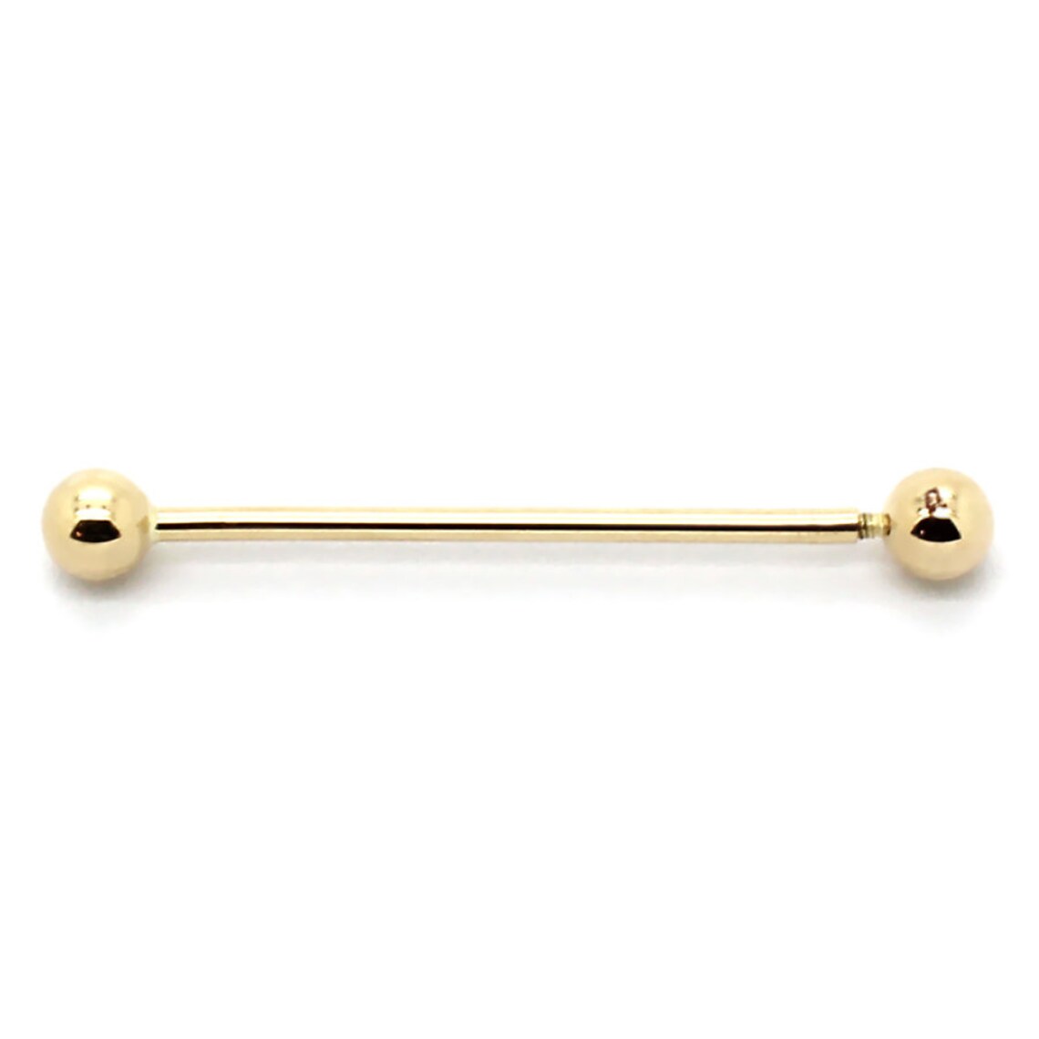 14 Karat Solid Gold Industrial Barbell 14 Gauge with 35 & 38 MM Length