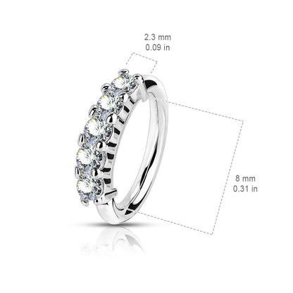 Surgical Steel Bendable Hoop Ring 20 18 & 16 Gauge With 5 Lined CZ Gem