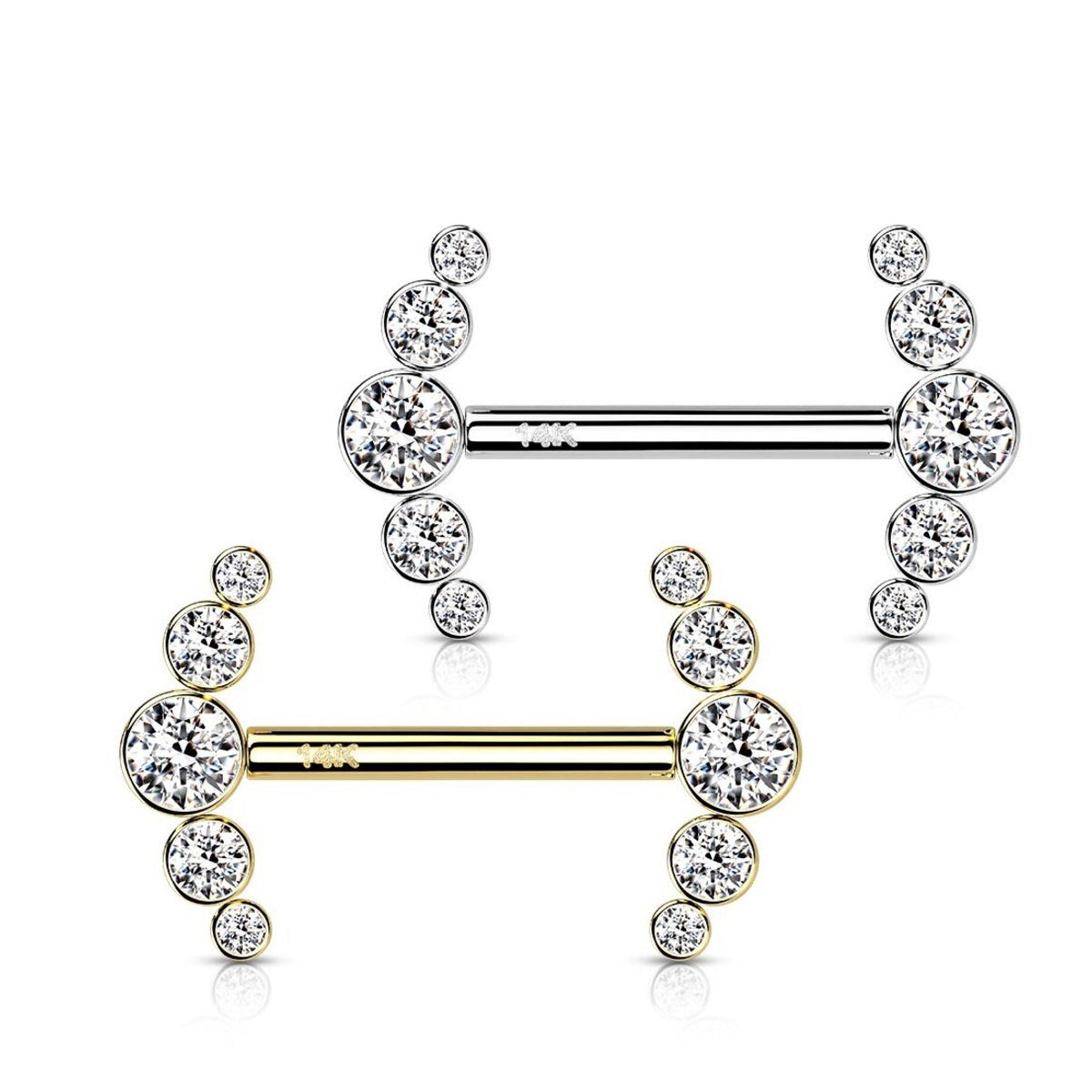 14 Karat Solid Gold Nipple Ring Barbell 14 Gauge & Curved 5 Round CZ