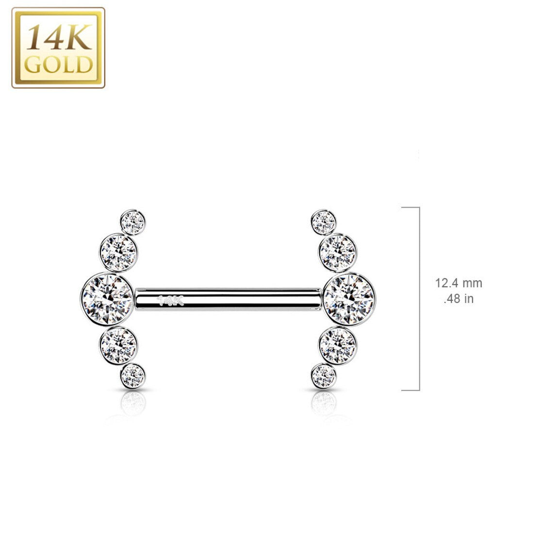 14 Karat Solid Gold Nipple Ring Barbell 14 Gauge & Curved 5 Round CZ
