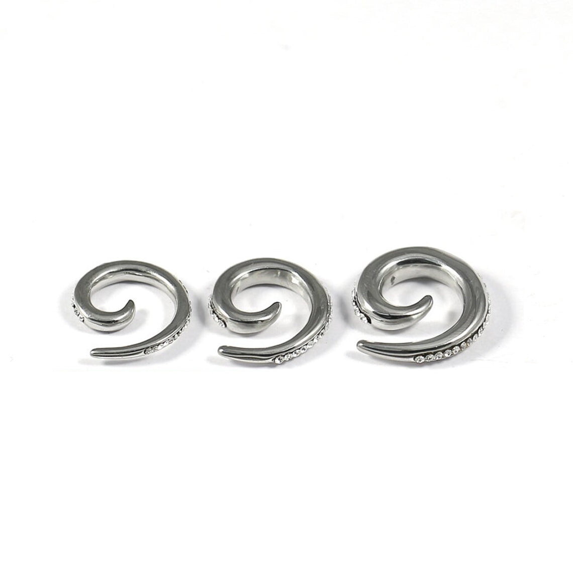 Surgical Steel Spiral Tapers Plug Ear 8 to 0 Gauge & Paved Gems - Pair