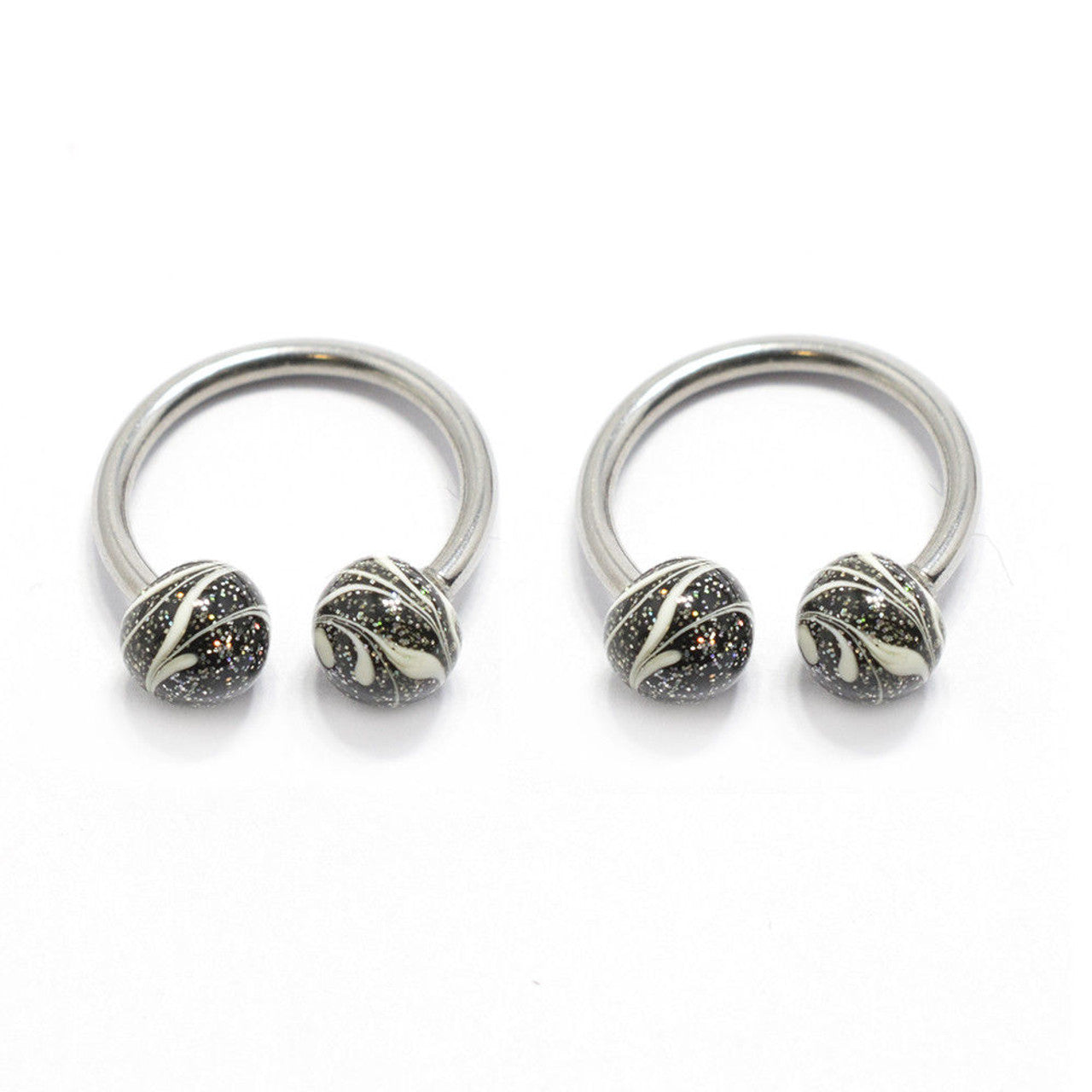 Surgical Steel Horseshoe Circular Barbell Ring 16 Gauge Swirl - 2 Pack