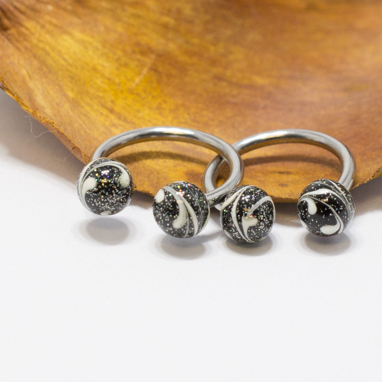 Surgical Steel Horseshoe Circular Barbell Ring 16 Gauge Swirl - 2 Pack