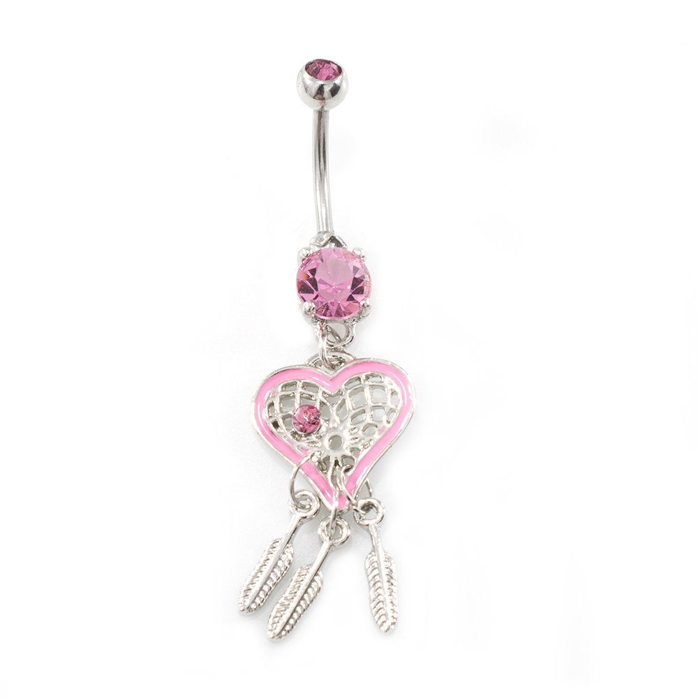 Surgical Steel 14 Gauge Belly Ring Heart CZ with Dangle Leaves - photo 2