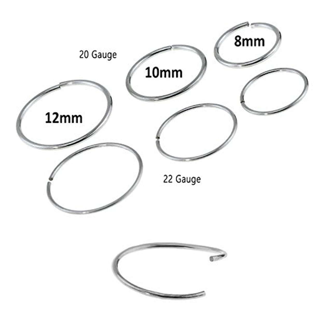 Surgical Steel Nose Hoop Ring 22 & 20 Gauge - Silver or Gold - 6 Pack