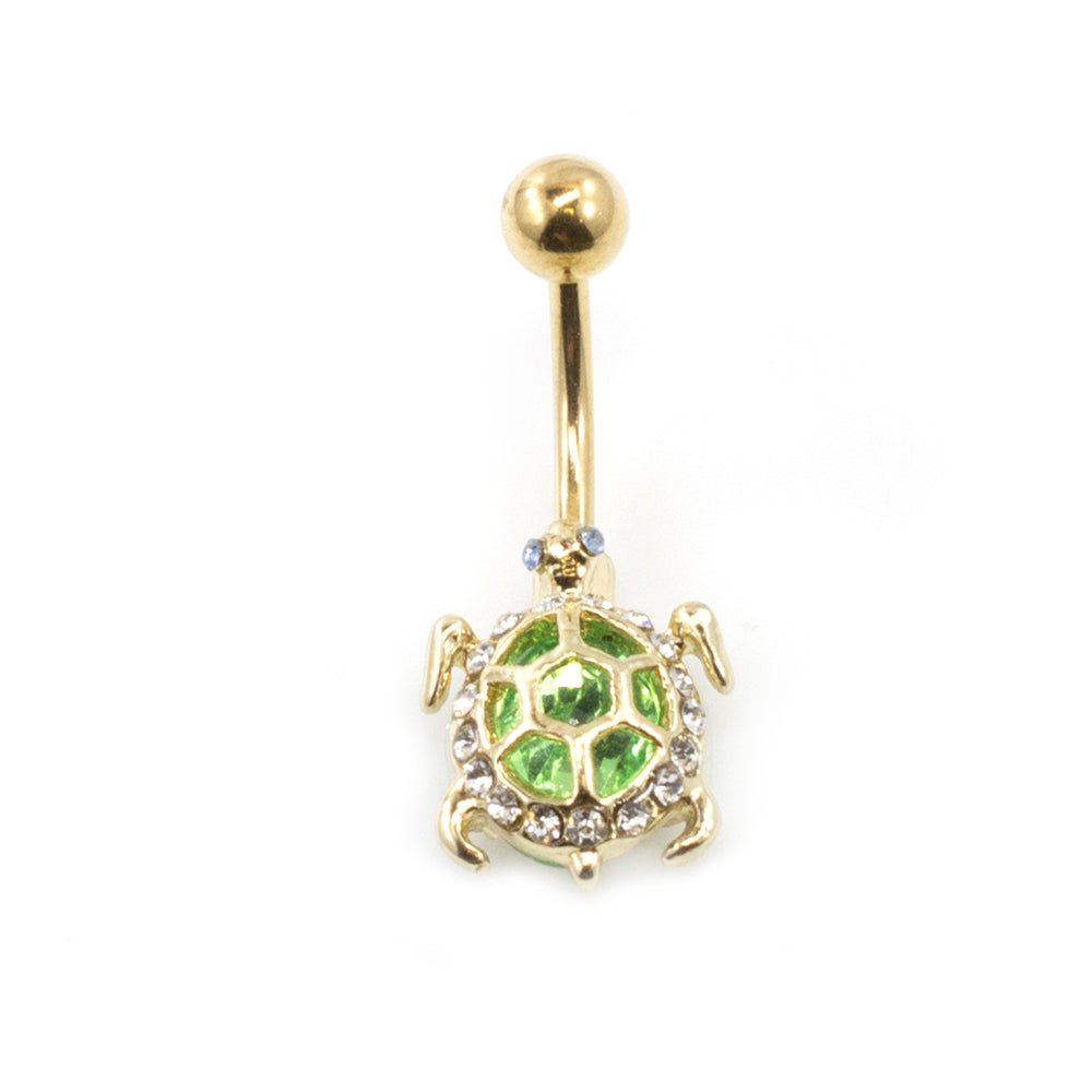Surgical Steel 14 Gauge Belly Ring with Green CZ Turtle Design - photo 5