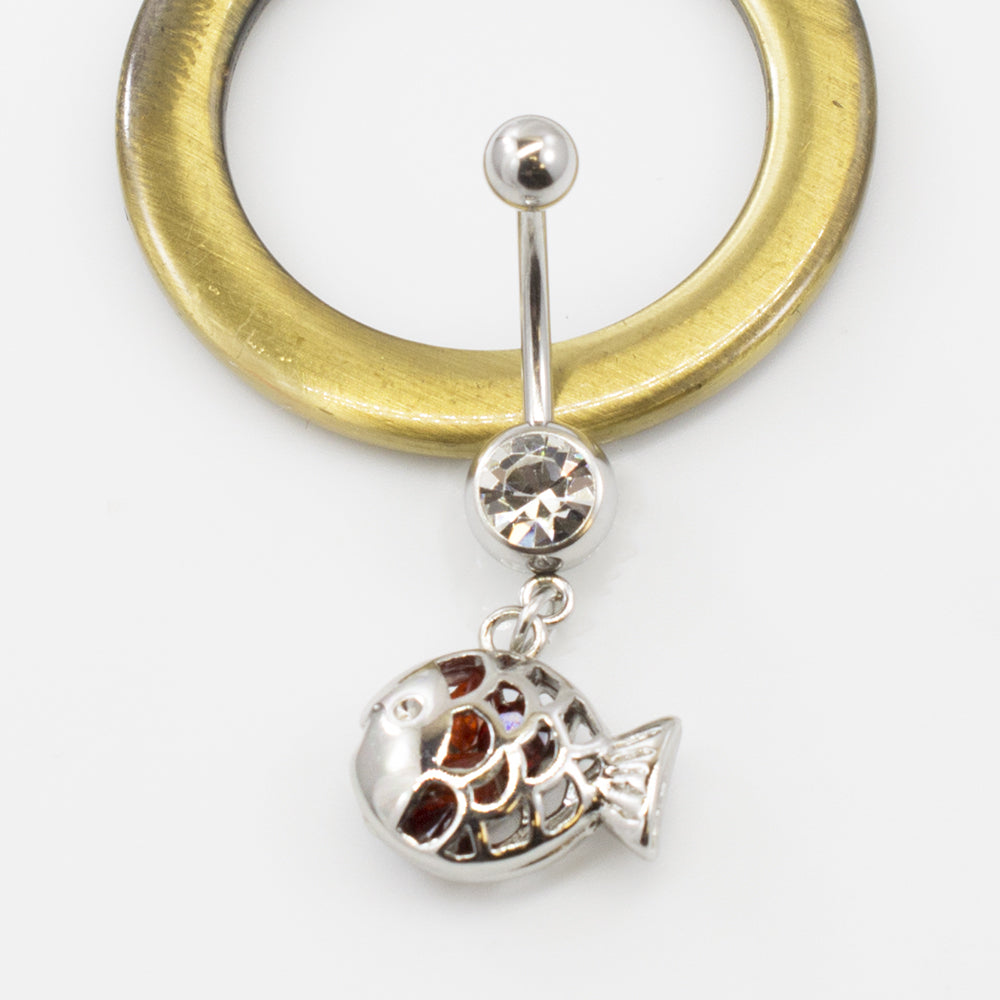 Surgical Steel 14 Gauge Belly Ring with Clear CZ Filigree Fish - photo 9