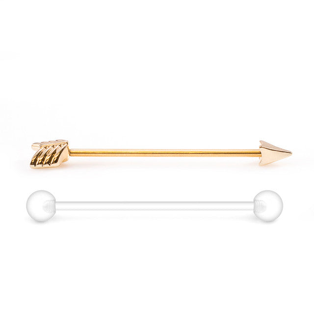 Surgical Steel 14 Gauge Industrial Barbell Arrow & Retainer - 2 Pack
