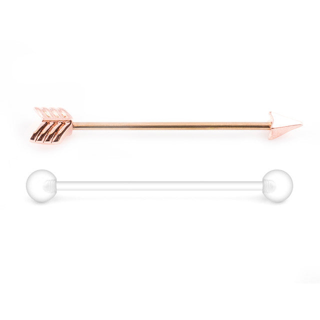 Surgical Steel 14 Gauge Industrial Barbell Arrow & Retainer - 2 Pack