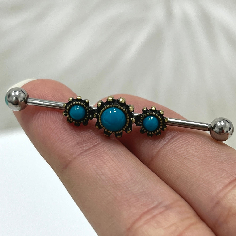 Surgical Steel 14 Gauge Industrial Barbell with Triple Turquoise - photo 4