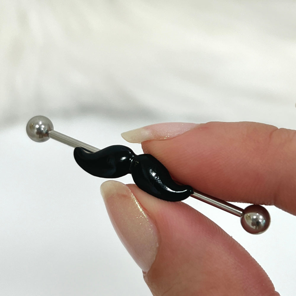 Surgical Steel 14 Gauge Industrial Barbell with Black Mustache - photo 5
