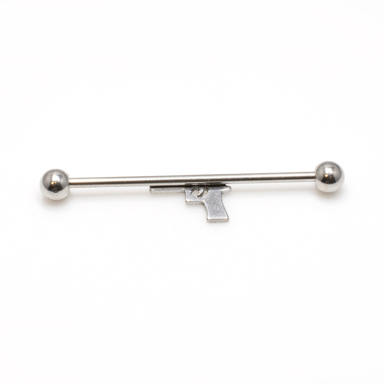Surgical Steel Industrial Barbell 14 Gauge 38 MM With Handgun Charm
