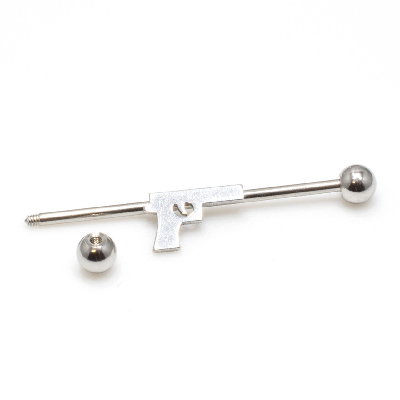 Surgical Steel Industrial Barbell 14 Gauge 38 MM With Handgun Charm