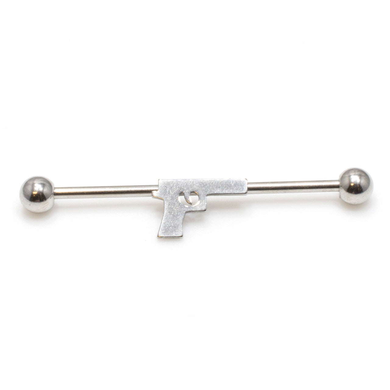 Surgical Steel Industrial Barbell 14 Gauge 38 MM With Handgun Charm