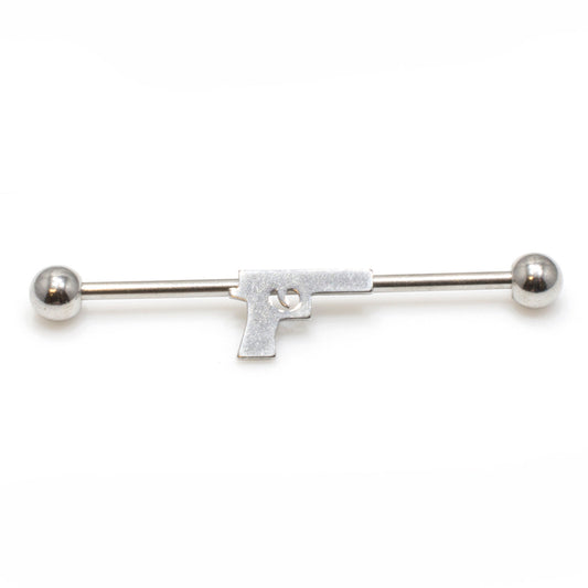 Surgical Steel Industrial Barbell 14 Gauge 38 MM With Handgun Charm