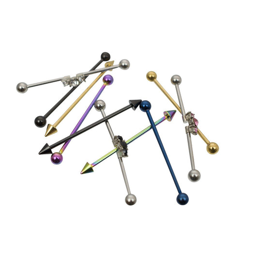 Surgical Steel Industrial Barbell 14 Gauge - 3 Designs - 10 Pack