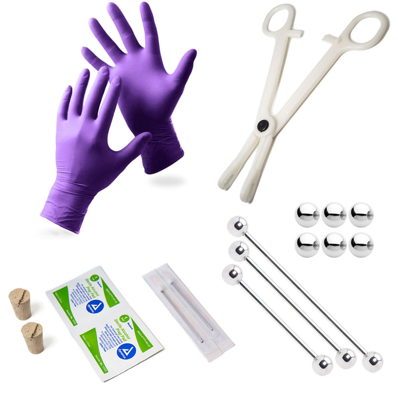 Industrial Barbell Piercing Kit 14 Gauge 28 to 36 MM - 17 Pieces